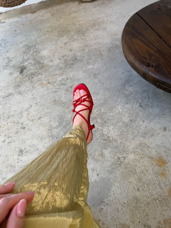 Ganni Red Knotted Strap Mid-Heel Sandal - Picture 3 of 3